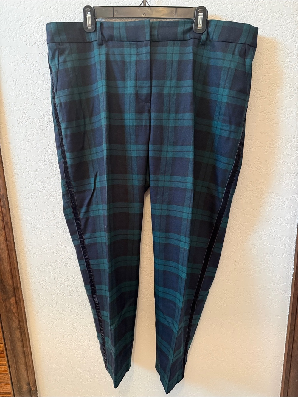 Talbots Women’s Green & Navy Plaid Dress Pants with velvet stripe